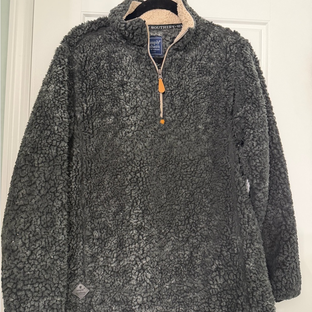 Simply Southern Black and Cream Fleece Pullover